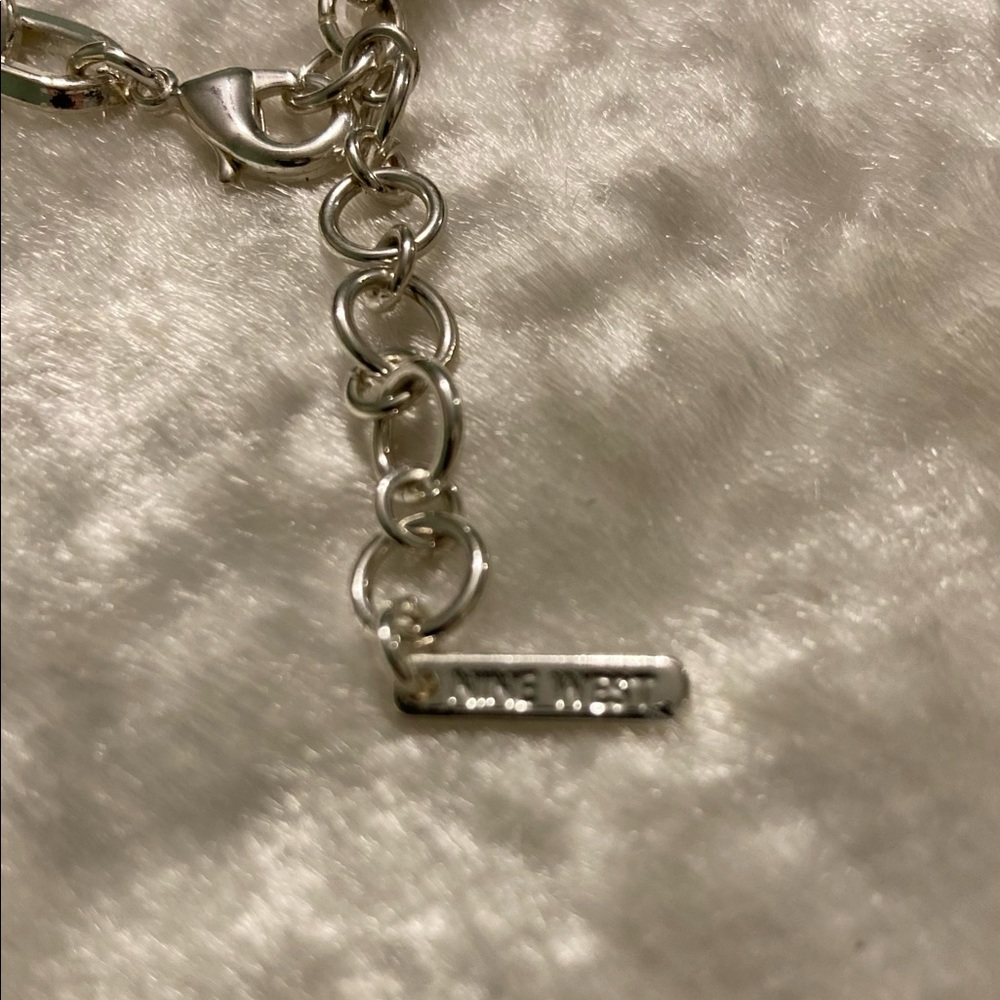 Nine West Silver Link Necklace W/Rhinestone Center View 3